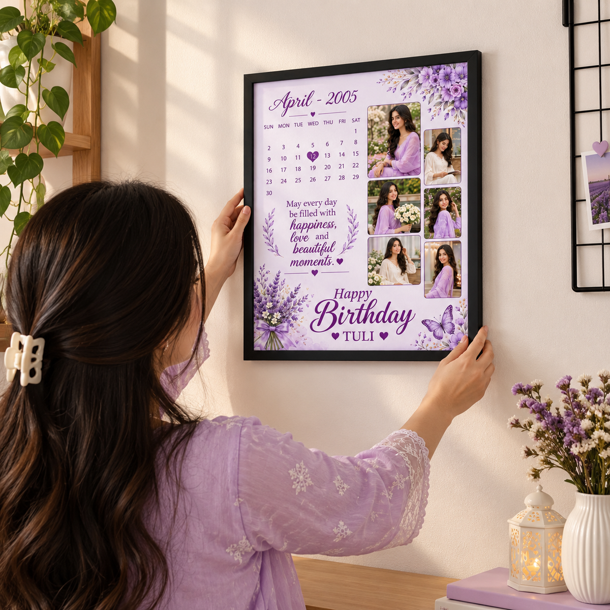 Customized birthday photo frame with custom name and date