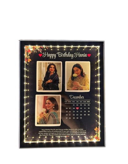 Personalized LED birthday photo frame with custom photos, name and birthday calendar