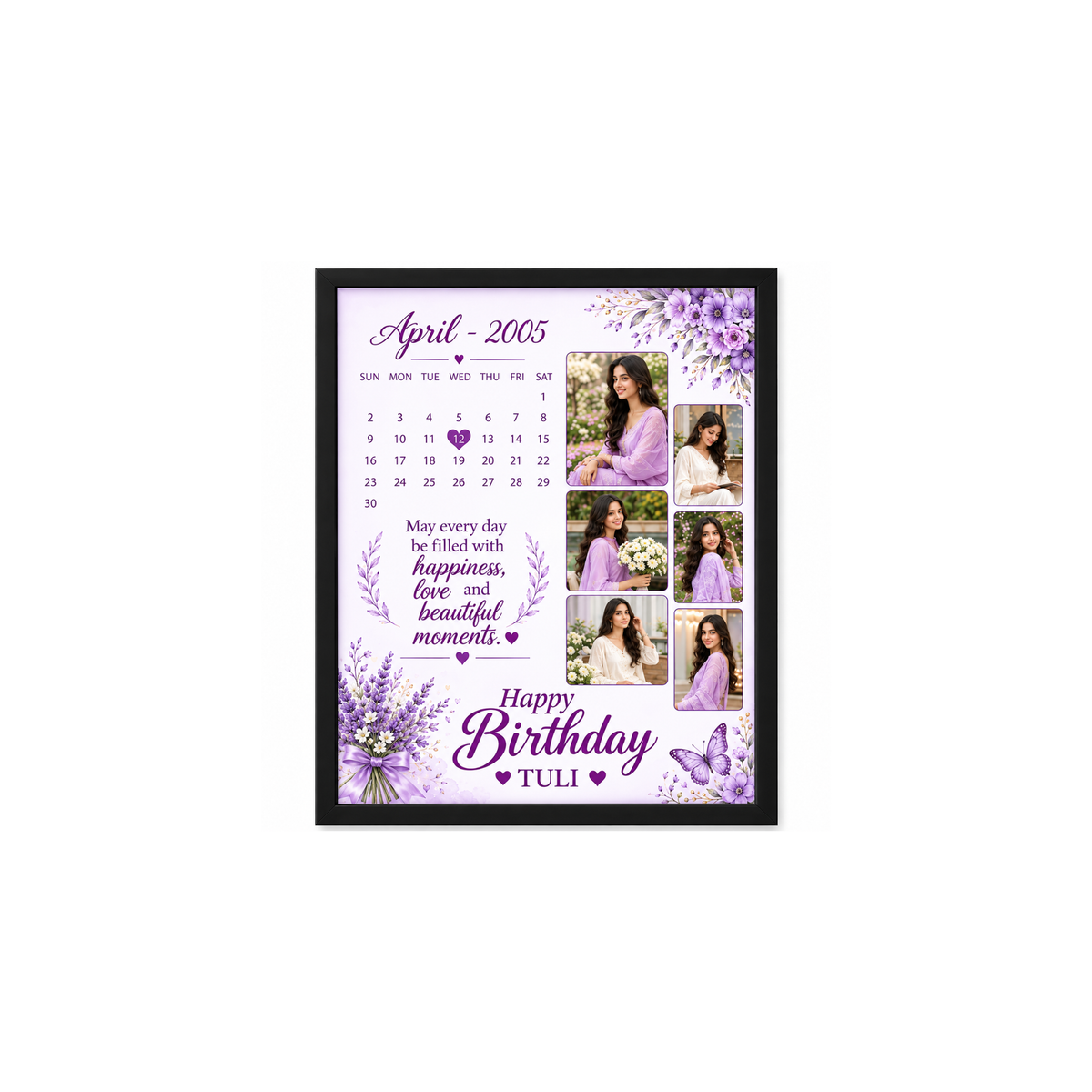 Customized birthday photo frame with custom name and date